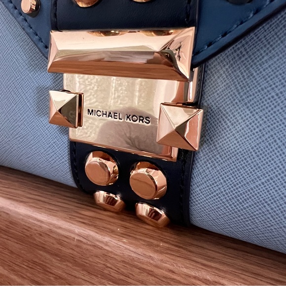 Michael Kors Whitney Large Studded Saffiano Shoulder Bag In Blue Multi - Picture 8 of 10